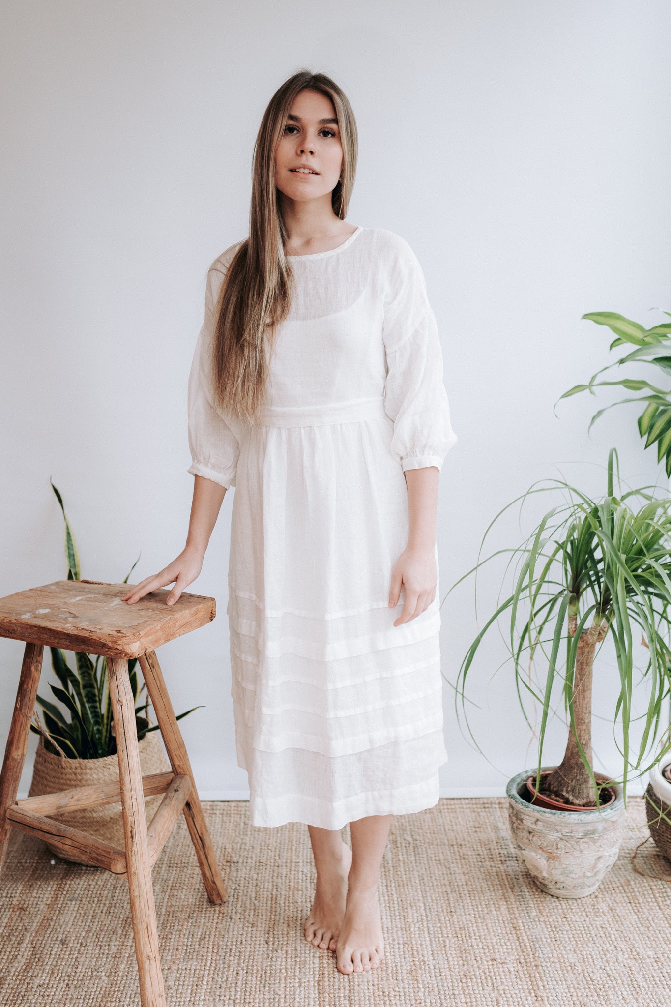 Gauze Linen Dress 'Cecilia', Boho Midi Dress - Linenbee