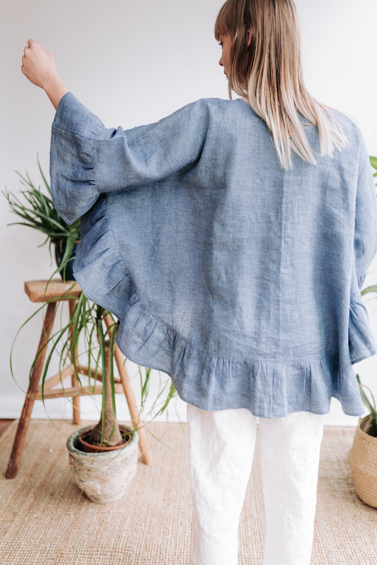 Linen Poncho Blouse 'Penelope', Linen Cape Top - Linenbee