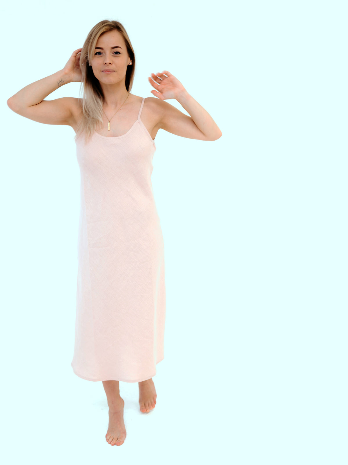 Backless Linen Tunic Dress for Women / Dusty Pink