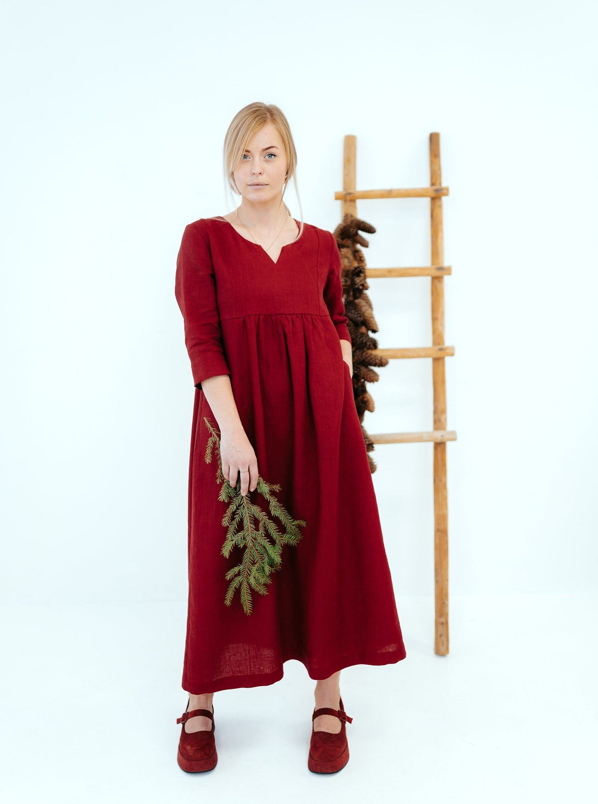 Long Linen Dress with Belt Aurelia, Linen Maxi Dress - Linenbee