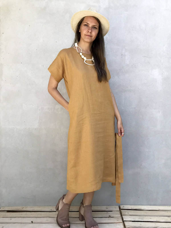 Long Linen Tunic Dress 'Rebecca' with Short Sleeves