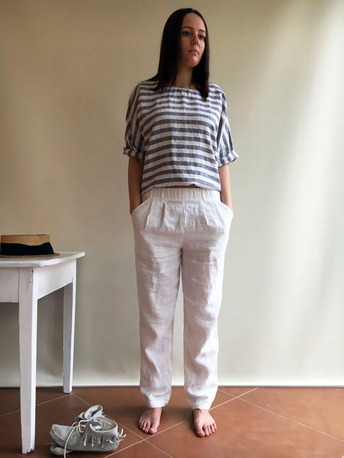 Summer Women Ladies Cotton Linen Baggy Casual Harem Pants Trousers Plus Size  US | eBay
