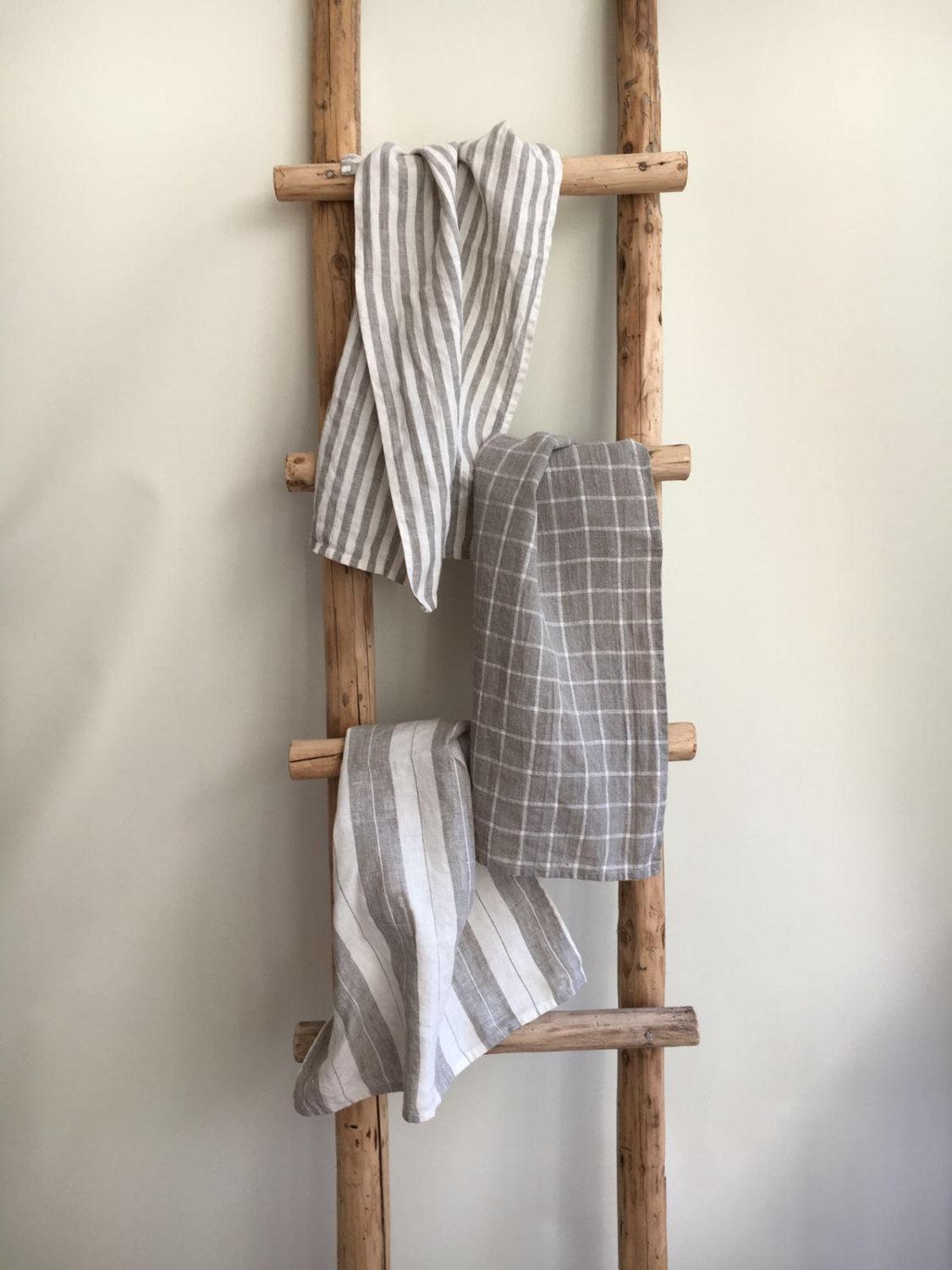 Linen Towels, Set of three Dark Grey Kitchen towels - Linenbee