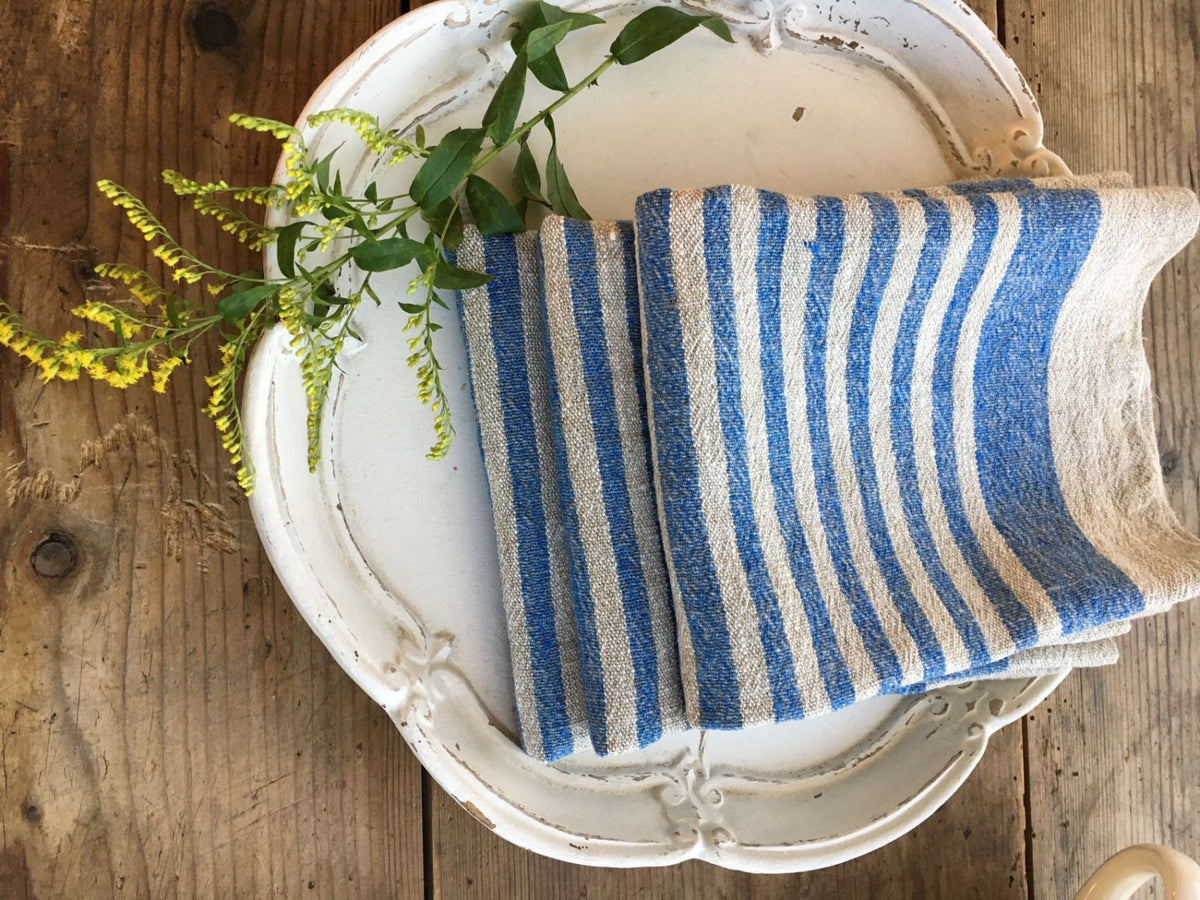 Set of 6 Striped Linen Tea Towels, Flax Dish Towel,blue and Grey Linen  Kitchen Towel,natural Handmade Linen Towels,rustic Linen Hand Towels 