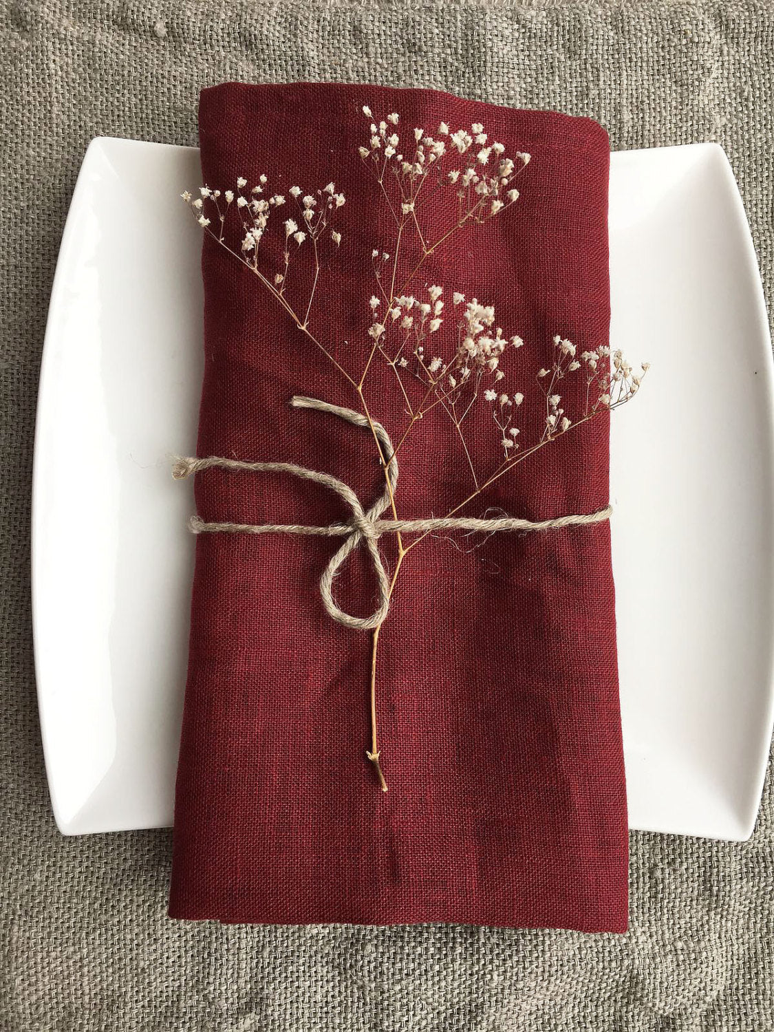 Red Christmas Linen Napkins Set of 6 Handmade of Natural Softened Linen 