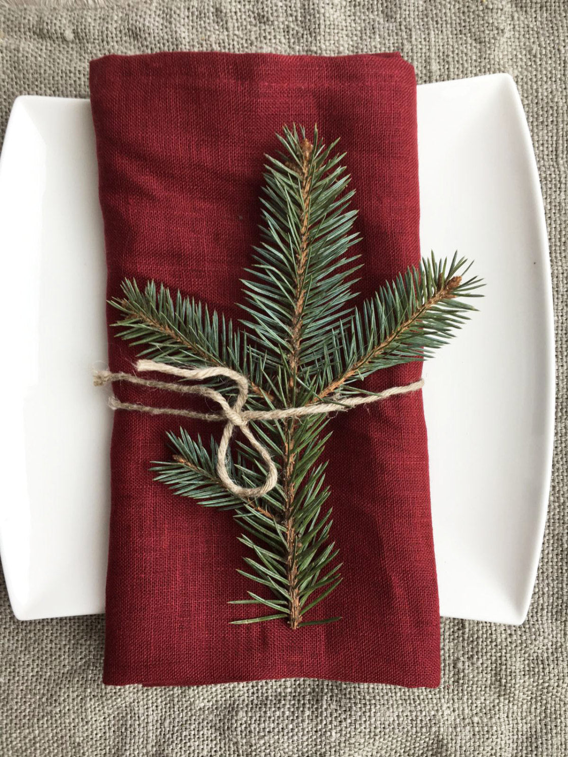 Red Linen Table Napkins, Christmas Table Accessories, Dinner