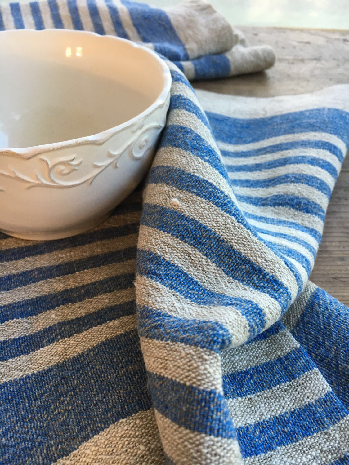 Set of 2 Linen Dish, Tea, Kitchen Towels Blue White Check. Linen cotton mix  kitchen towel. Country style dish towels. Large size 63x89cm