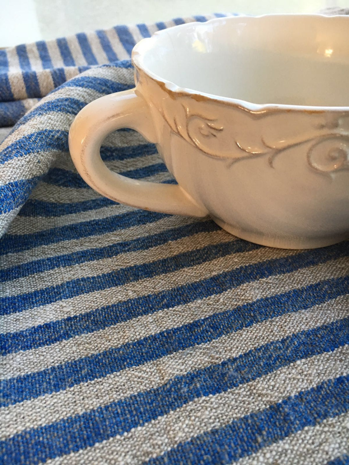 Set of 2 Linen Dish, Tea, Kitchen Towels Blue White Check. Linen cotton mix  kitchen towel. Country style dish towels. Large size 63x89cm
