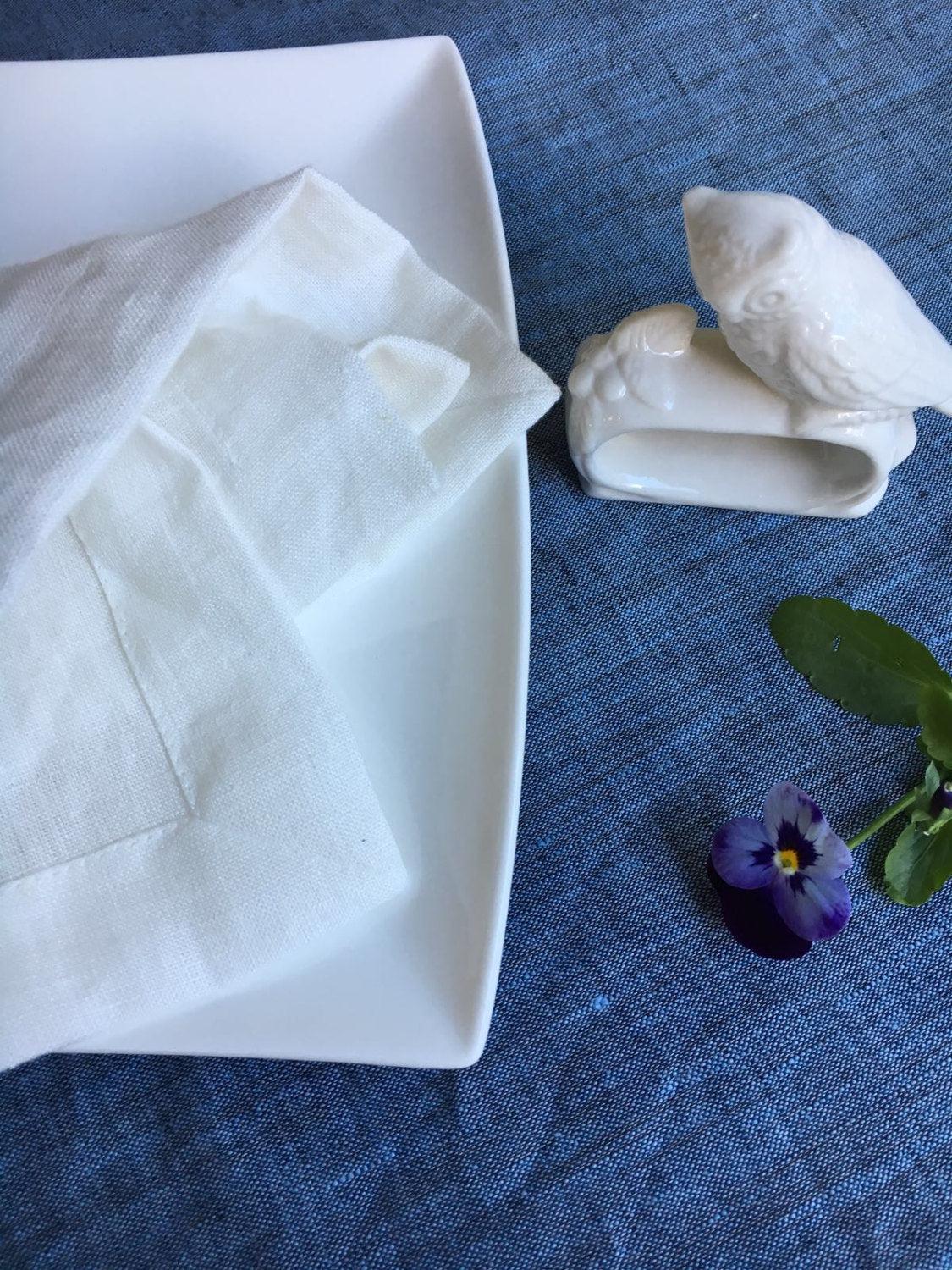 White Linen Napkins, Set of 6 Cloth Napkins - Linenbee