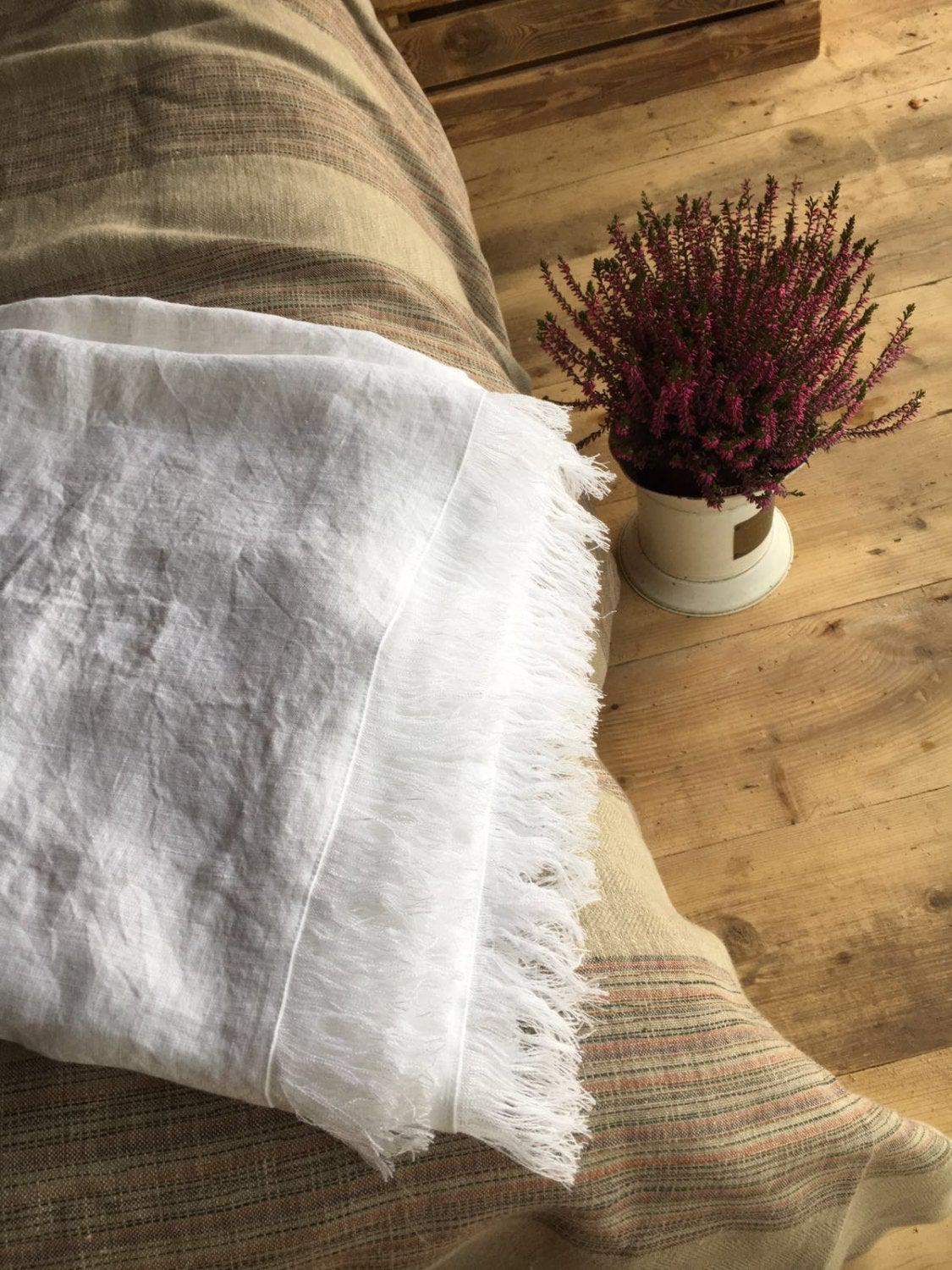 White Linen Throw Light Blanket Linenbee