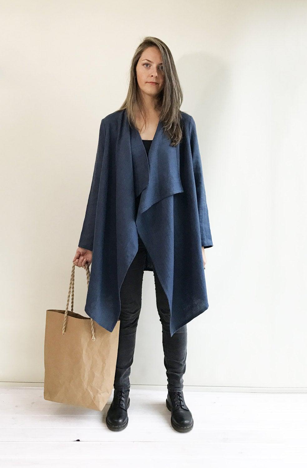 Quilted Jacket With Pockets Linen Kimono Jacket for Women 