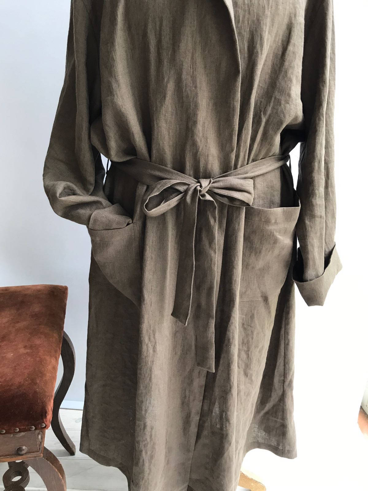 Hooded Linen Bath robe, Womens Linen Robe - Linenbee