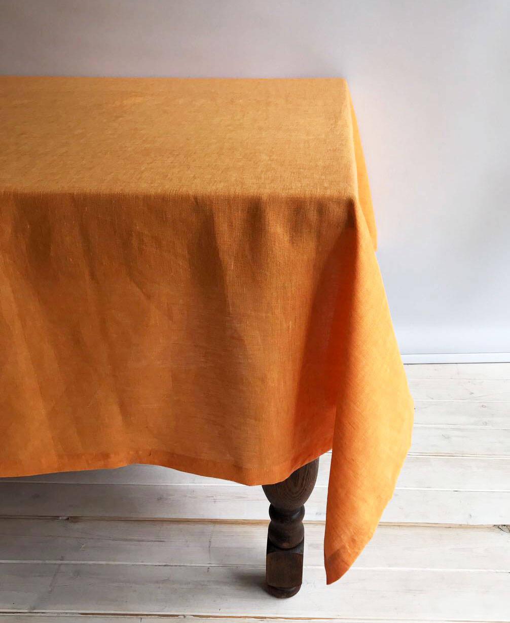 Mustard Linen Tablecloth, good Orange Tablecloth from Linen Orange