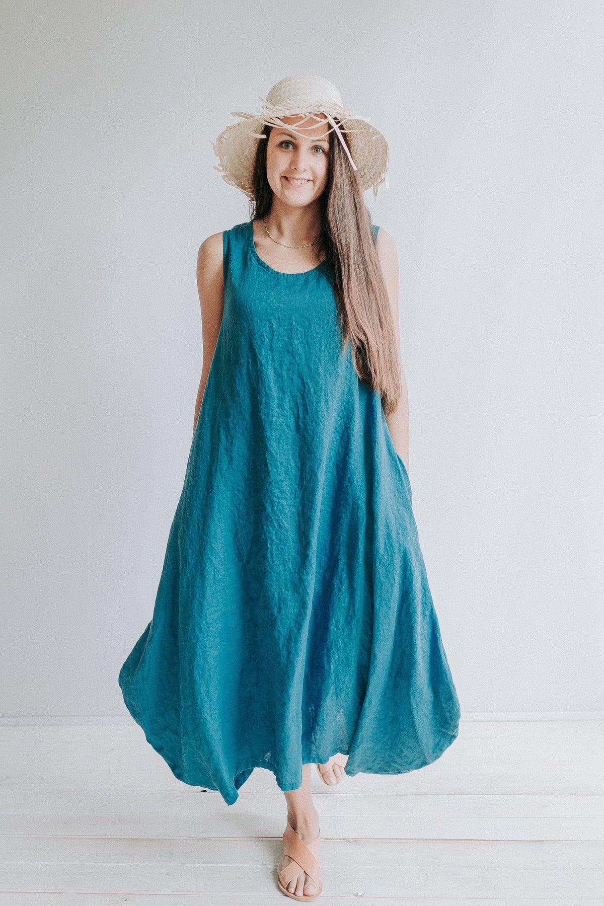Sleeveless Linen Dress Anna with Pockets - Linenbee