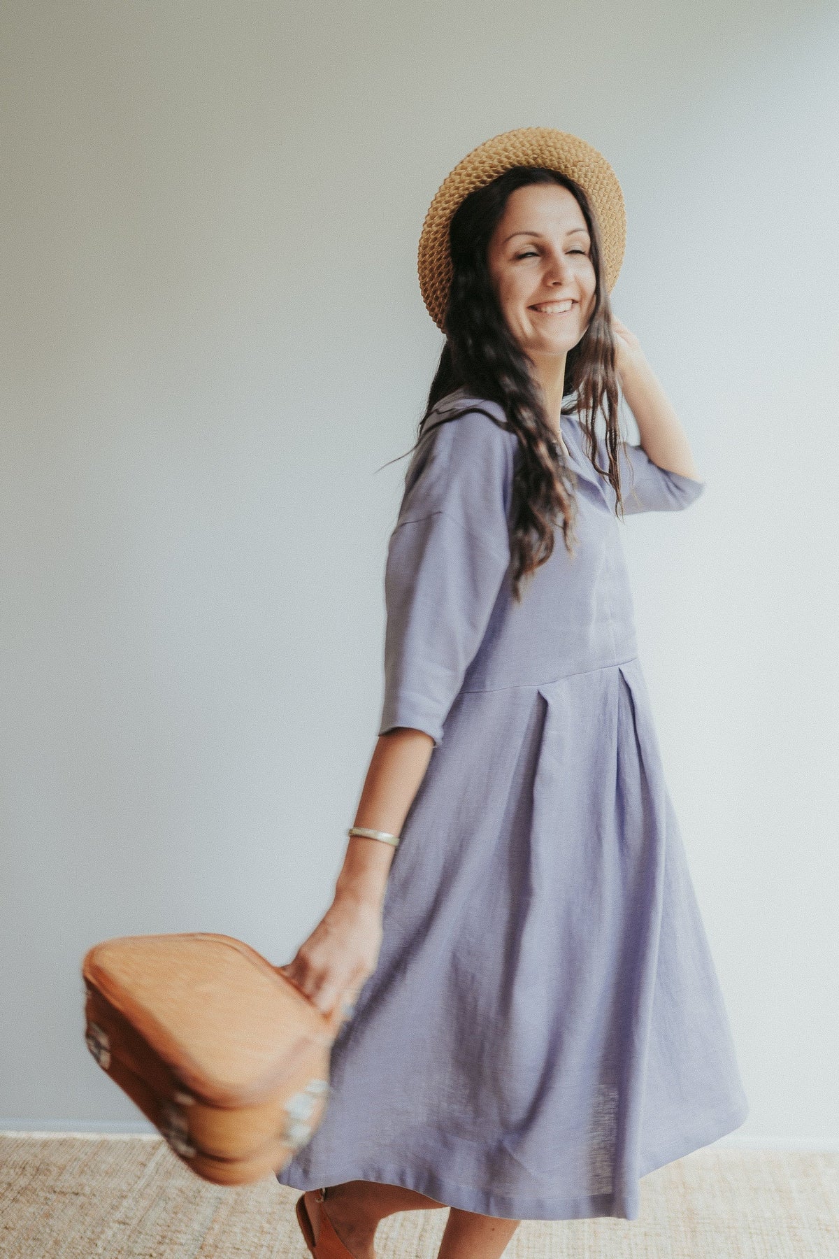 Linen Midi Dress 'Beckie', Loose Linen Dress for Women - Linenbee