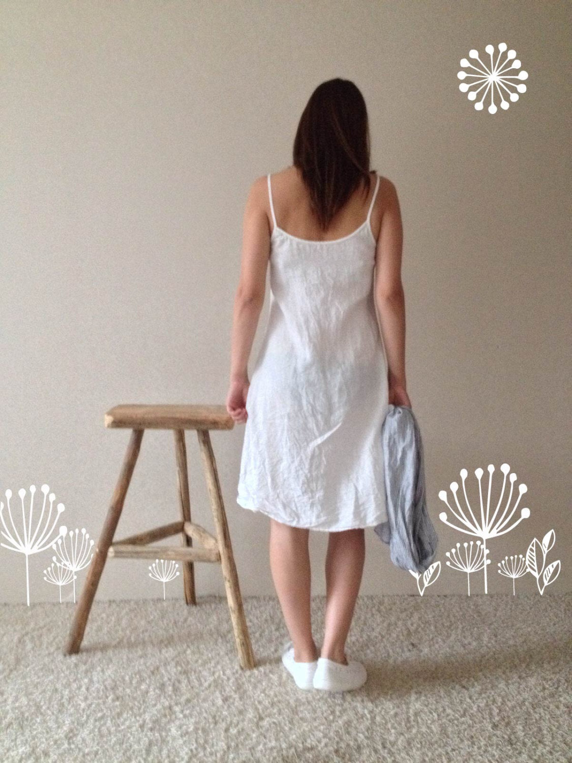 Linen Slip Dress, Simple Lovely Off White Linen Base Layer Dress - Linenbee