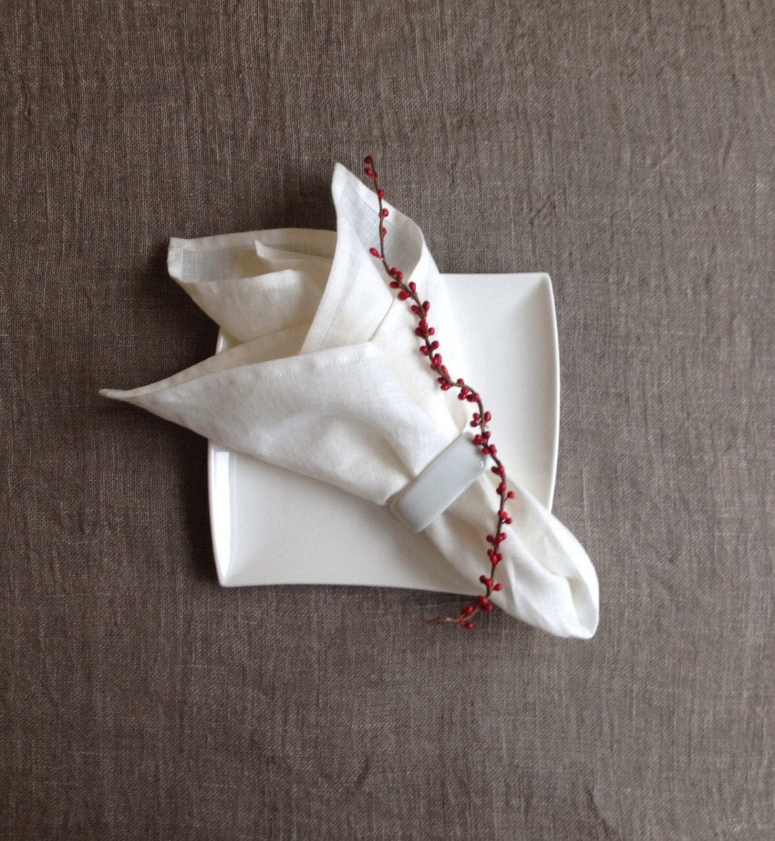 White Linen Napkins, Set of 12 Cloth Napkins - Linenbee