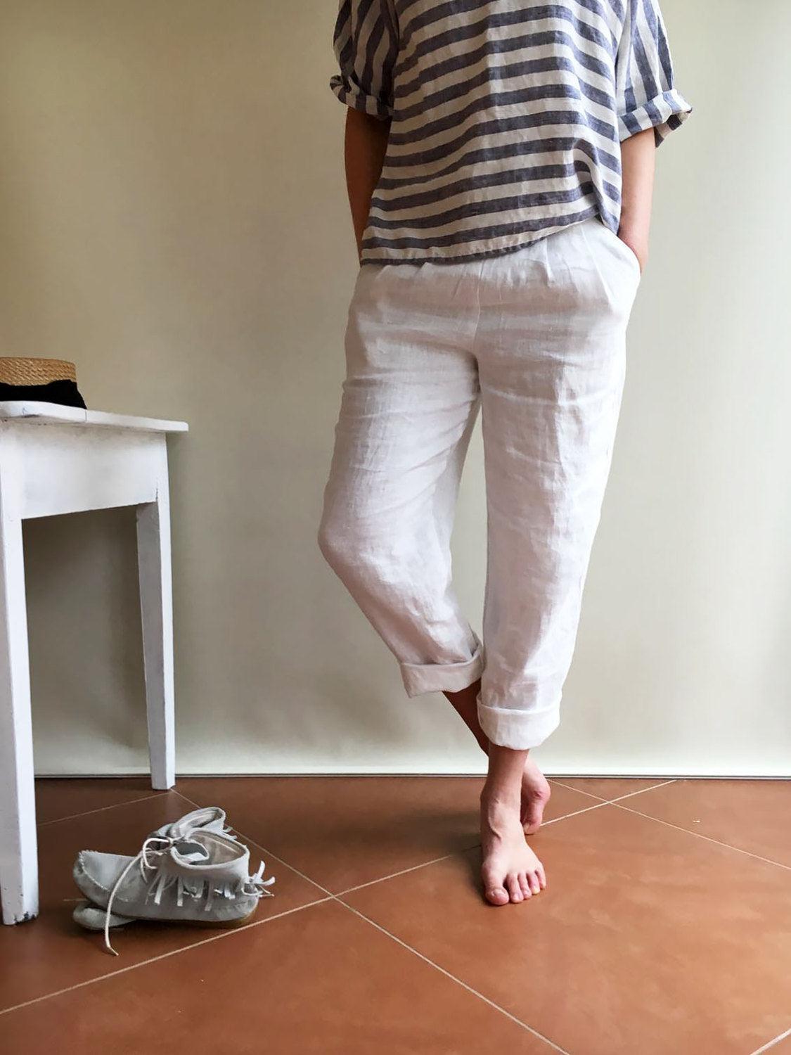 Cilento Woman Linen Trousers Beige  Cilento Designer Wear